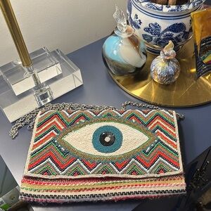 Colorful Beaded Clutch with Evil Eye Design